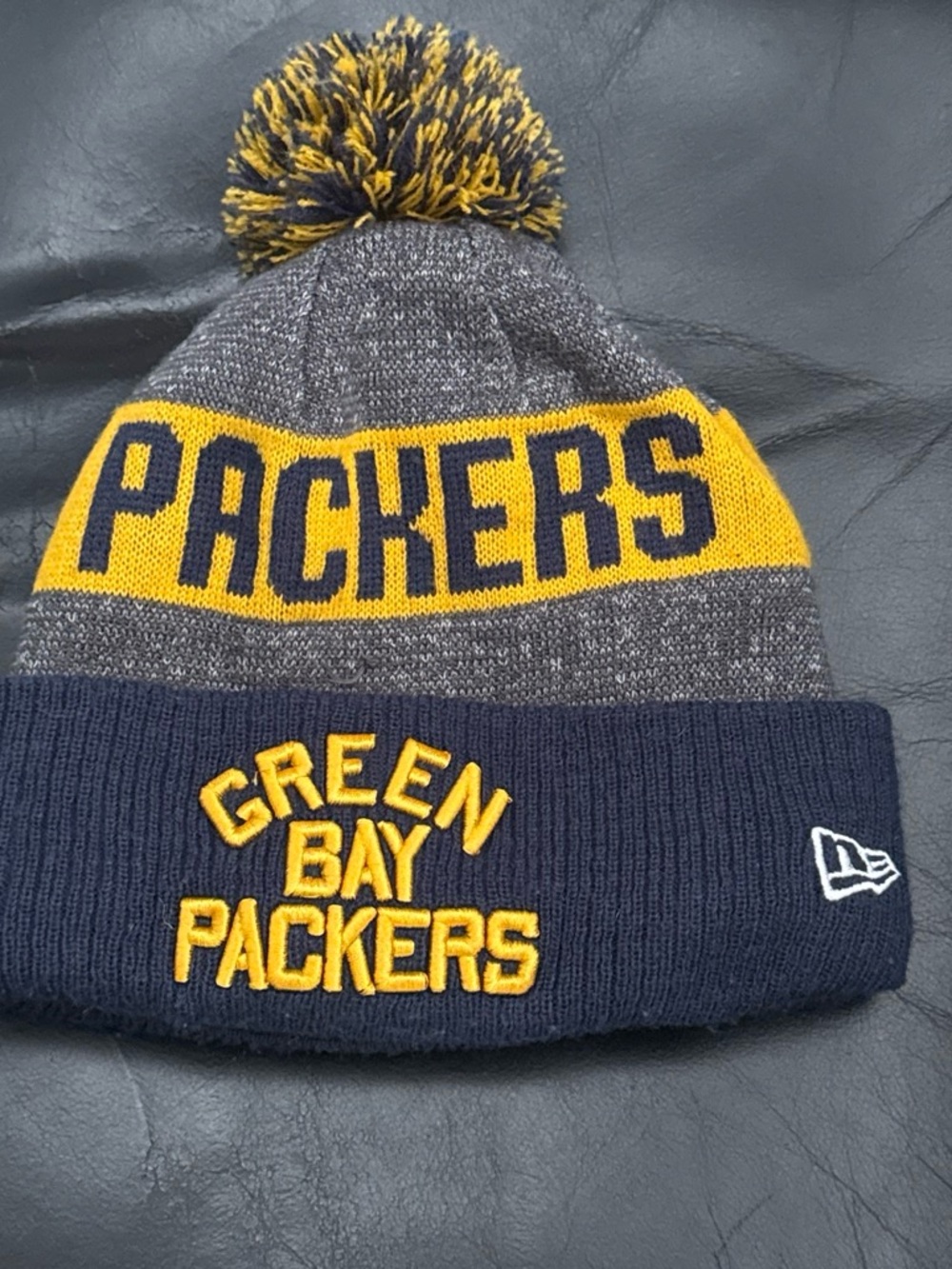 New Era Navy/Gold/Gray Green Bay Packers Knit Pom Beanie